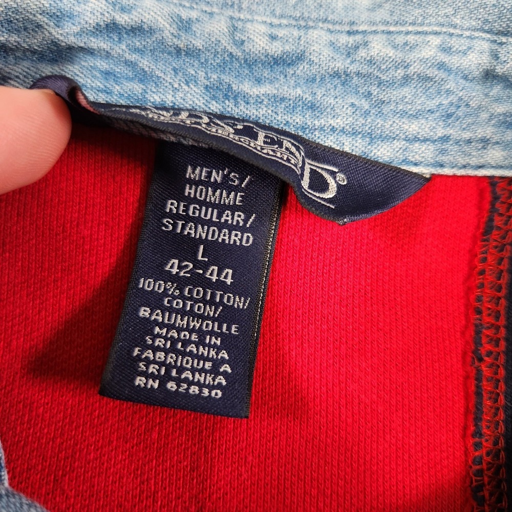 Vintage Lands End Rugby Shirt Men‎ Large Denim Chunky Vertical Striped Blue Red - Picture 8 of 9
